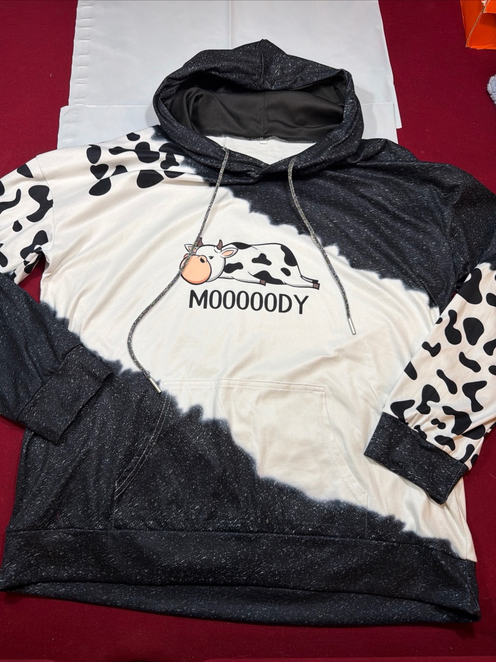 Cow Print HOODIE Mooooody BLACK WHITE XXL UNISEX Pullover SOFT funny Sweatshirt